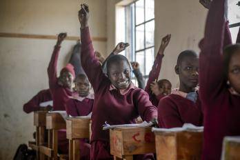 Students from Class 8 take part in a maths class at Marble Quarry Primary School in Kajiado Central on the outskirts of Nairobi, Kenya.