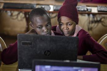 Students from Class 8 study in the computer lab at Marble Quarry Primary School in Kajiado Central on the outskirts of Nairobi, Kenya.