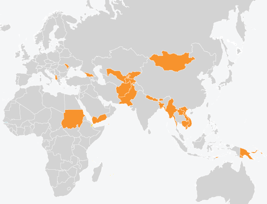 Carte des pays où KIX travaille en Europe, en Asie et dans le Pacifique.